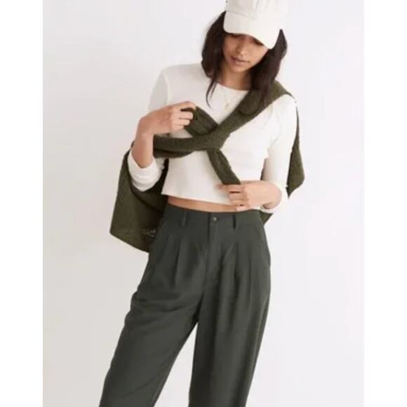 Madewell Fine Ribbed Supercrop Crewneck Long-Sleeve Tee Small Cream White - Picture 3 of 4